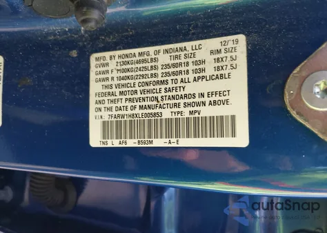 2020 Honda Cr-V 2Wd Ex-L from USA, damaged, VIN 7FARW1H8XLE005853